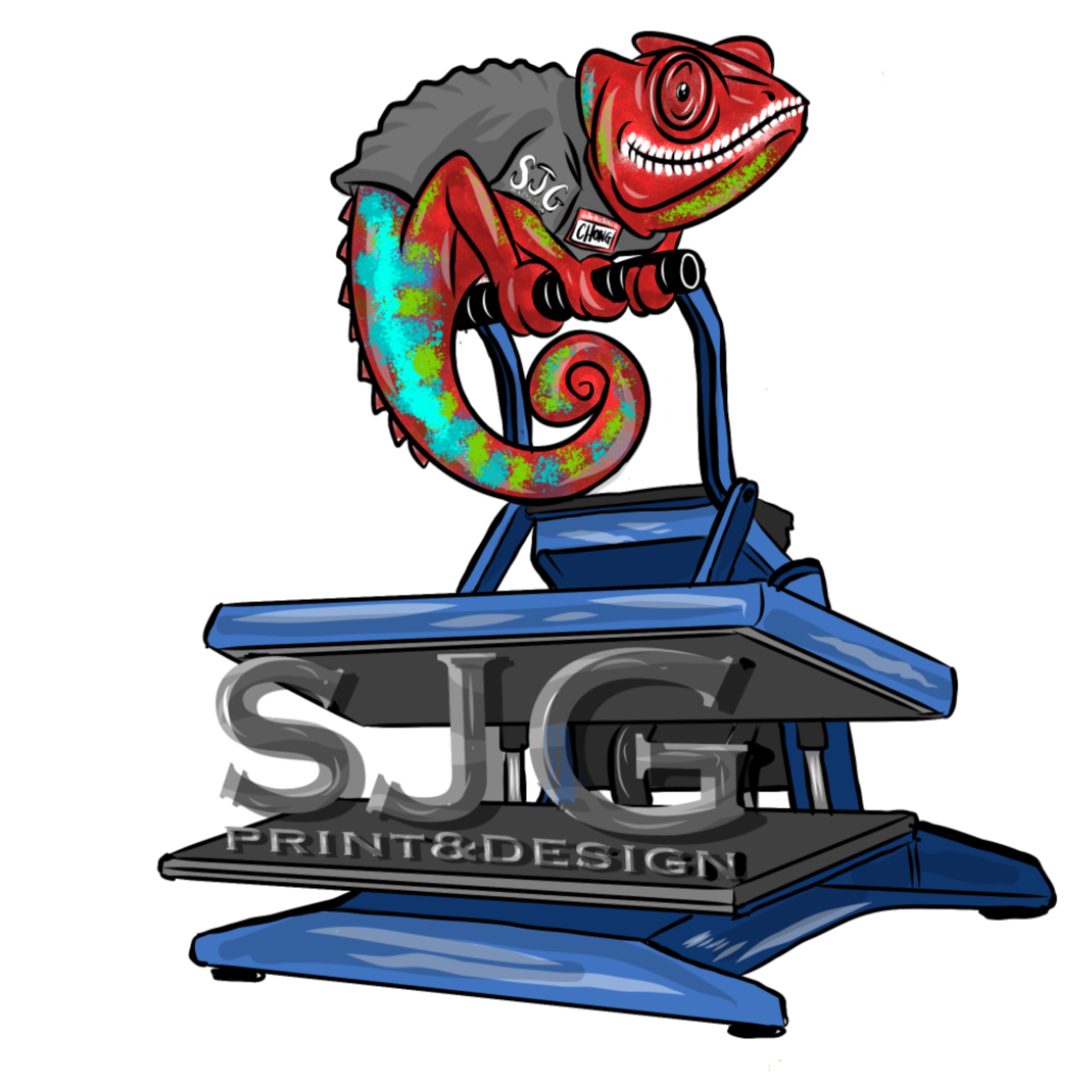 Chong the SJG chameleon at the print press