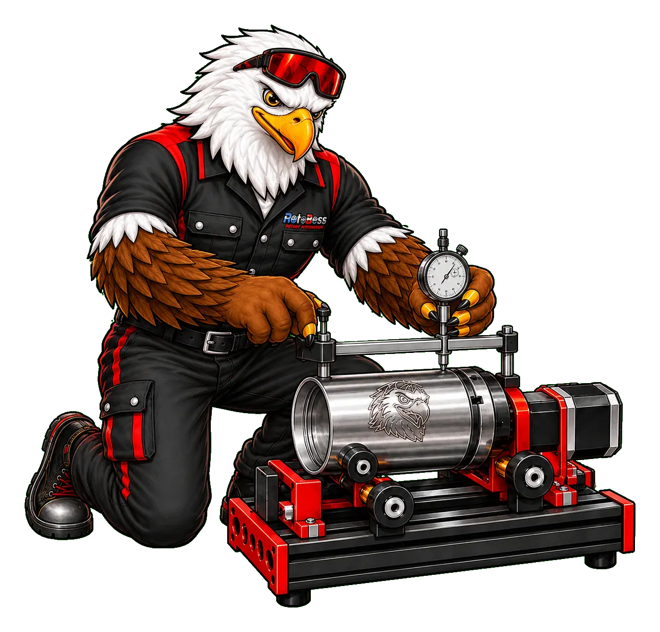 Axel calibrating a RotoBoss rotary with a precision gauge